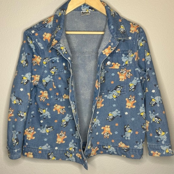 Girls Jean Jacket size XL(14) BLUEY Cartoon Print Denim Bingo Bluey School Coat - Picture 3 of 16